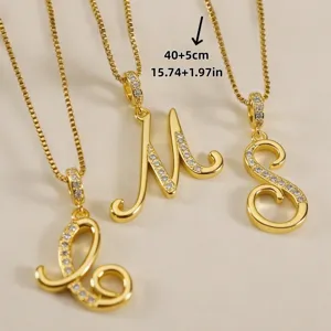 Elegante vergoldete Edelstahl funkelnde Zirkonia Buchstaben Anhänger Halskette Damen Mode