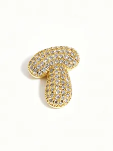 Detailed shot of gold plated pave rhinestone bubble letter pendant necklace accessory.