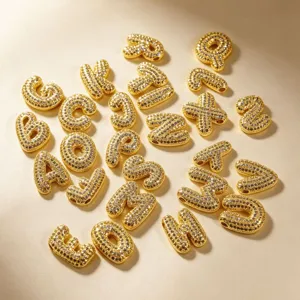 Gold Pave Diamond Bubble Letter Pendants Stainless Steel Charm Necklace Fashion Jewelry