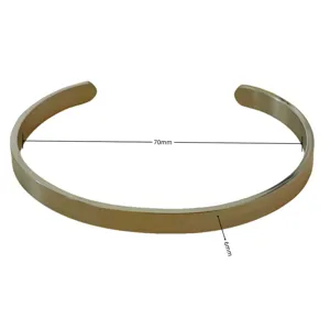 Stainless steel open cuff bracelet with minimalist smooth finish, 70mm diameter and 6mm width.