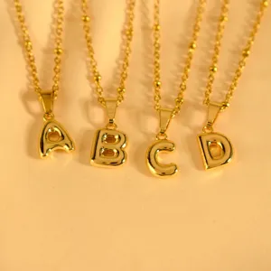 Minimalist Stainless Steel 26 Letters Bubble Pendant Necklace Gold Plated Alphabet Jewelry Women Gift