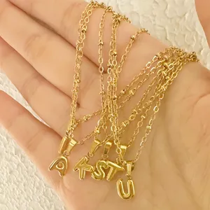 Stainless steel bubble letter pendant necklace, cute mini initial jewelry for women and girls.