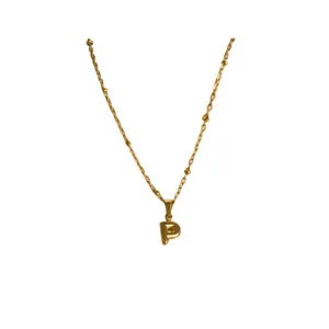 Minimalist gold stainless steel puffy letter P pendant necklace with beaded chain chic jewelry