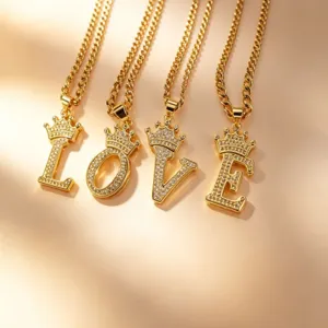 Gold Krone Buchstabe Halskette Edelstahl Zirkon Initialen Anhänger Schmuck Damen