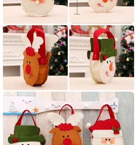 Verschiedene Weihnachts-Filztaschen mit Weihnachtsmann-, Schneemann- und Rentier-Motiven