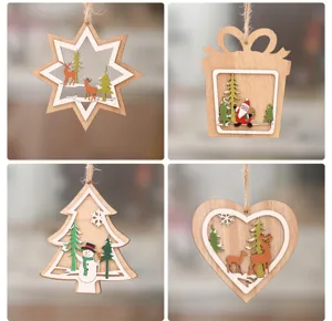 Set de adornos navideños de madera cortados con láser con estrella, árbol y corazón