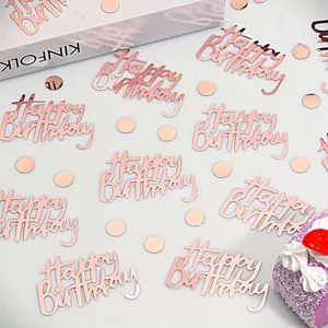 Confeti Happy Birthday oro rosa y lentejuelas redondas para decorar fiestas.