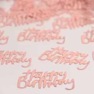 Confeti metálico de feliz cumpleaños oro rosa para decoración de mesa de fiesta