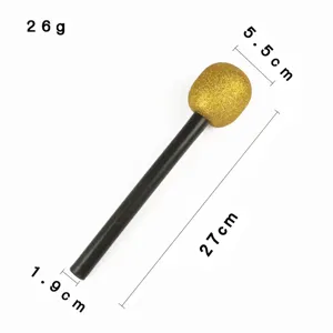 Detailed dimensions of gold glitter simulation microphone prop for kids' performance