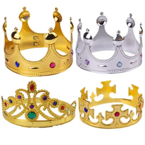 Accesorios de Disfraz de Corona y Cetro de Rey para Halloween Corona Real de Plástico Oro y Plata para Fiesta de Cumpleaños Niños