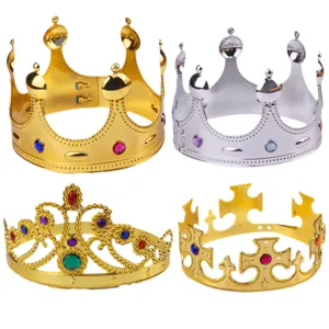 Conjunto de cuatro coronas de rey de plástico doradas y plateadas para Halloween