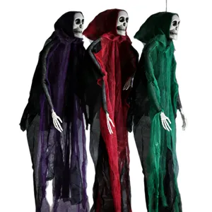 Set di 3 scheletri appesi di Halloween con mantelli in rete colorati
