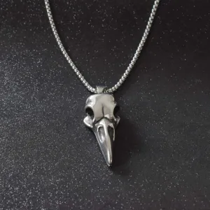 Stainless steel raven bird skull pendant necklace gothic punk style jewelry for men women
