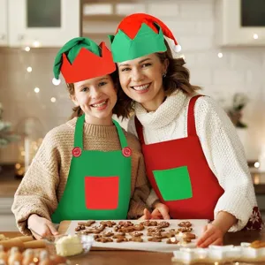 Grembiule E Cappello Da Elfo Di Natale Rosso Verde Colore A Contrasto Decorazione Cucina Festiva Accessorio Per Costume Da Festa