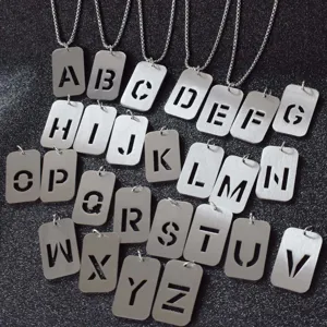 Hip Hop Square Letter Pendant Necklace Stainless Steel Silver Monogram Initial Necklace For Men And Women Fashion Jewelry