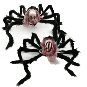 Halloween Dekorative Große Plüsch Totenkopf Spinne Requisiten Realistische Haarige Spinne Mit Roten Augen Für Party Deko