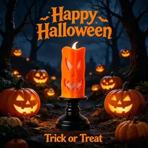 Böse Kürbis LED Kerzenlicht für Halloween Dekoration im gruseligen Wald Hintergrund