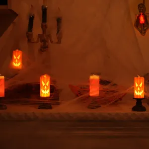Gruseliges Halloween LED Kürbis Kerzen Set mit flackerndem Licht für Partydekoration
