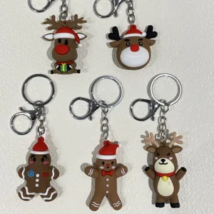 Weihnachten Schlüsselanhänger Set Weihnachtsmann Schneemann Rentier Baum Lebkuchenmann Silikon Softgummi Schlüsselring Taschenanhänger Feiertagsgeschenk