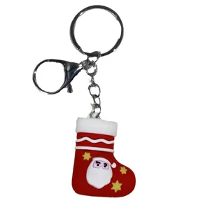 Festlicher Weihnachtsstrumpf Schlüsselanhänger mit Weihnachtsmann und Silberring