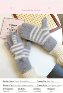 Plush touch screen gloves winter warm cute fuzzy thick knitted gloves for women and girls
