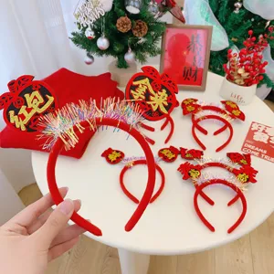 Diadema Roja del Año Nuevo Chino Montura de Gafas Accesorios Tradicionales para el Cabello para Fiesta del Festival de la Primavera Celebración