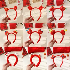 2024 Chinesisches Neujahr Löwentanz Haarreif Antik-Stil Plüsch Glückstasche Schleife Rot Retro Mädchen Haarschmuck