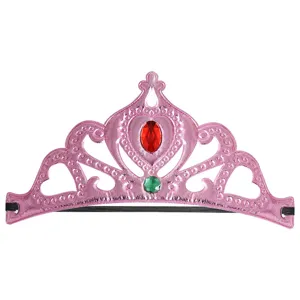 Tiara de princesa de tela rosa metálica para fiestas de cumpleaños infantiles con joyas