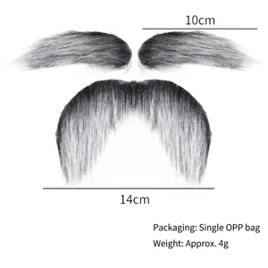 Graues Kunstschnurrbart- und Augenbrauen-Set mit 10 cm und 14 cm Größenangaben