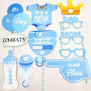 Babyparty Foto Requisiten Set in Blau mit Motiven wie It's a Boy und Team Blue