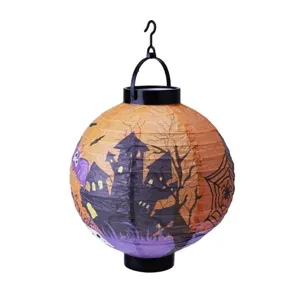 Halloween-Papierlaterne mit Geisterhaus-Motiv und Aufhängehaken für Dekorationen