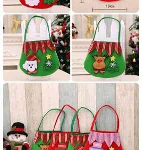 Detail von Weihnachtsfilz-Geschenktüten mit festlichem Rentier- und Schneemanndesign