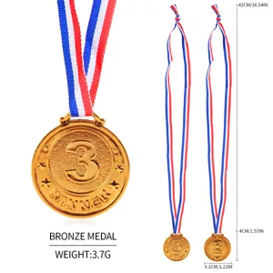 Detailansicht der bronzenen Kunststoff-Preismedaille für Kinder mit Maßen und Gewicht