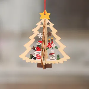 Adorno de madera para árbol de Navidad cortado con láser con muñeco de nieve
