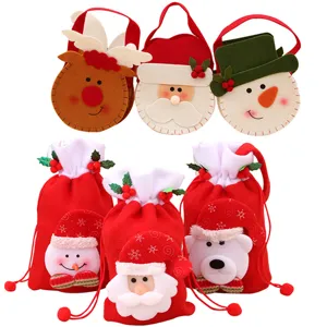 Weihnachtsgeschenkbeutel mit Kordelzug und Motiven von Weihnachtsmann und Schneemann