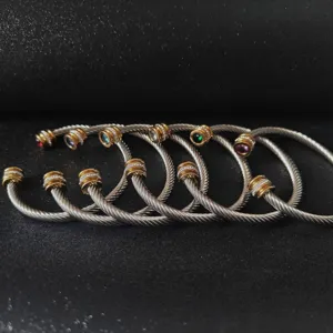 Edelstahl Gedesrehtes Seil Offener Armreif Geburtsstein Strass Doppelkopf Design Modeschmuck Geschenk Für Damen