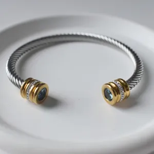 Edelstahl Kabel Armreif zweifarbig Gold Silber gedrehte Draht Geburtsstein Kristall