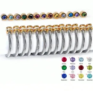 Edelstahl Kanten Armreif mit bunten Geburtssteinen, 12 Monate Kristall Schmuck Geschenk.