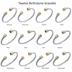 Edelstahl 12 Monate Geburtsstein Armband Detailansicht, bunte Kristalle und doppelter Diamant Stil.