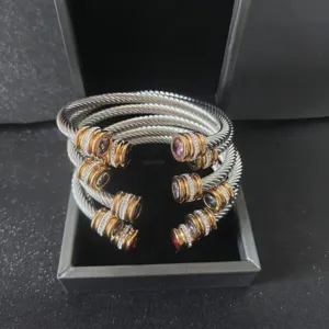 Edelstahl Kanten Armband mit bunten Edelsteinen und Zirkonia Enden für Damen Schmuck.