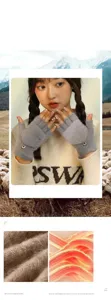 Women winter half finger knit gloves warm convertible fleece mittens in grey color