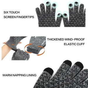 Gants de cyclisme d'hiver en tricot avec écran tactile, poignet coupe-vent et doublure.