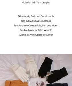 Detail view of winter knitted touchscreen gloves, thickened warm fabric, multi-color.