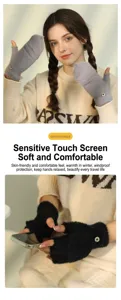 Women winter warm knit convertible fingerless gloves solid color thick cozy touch screen friendly