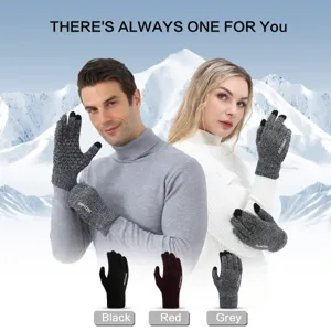 Chauds gants tactiles tricotés d'hiver pour cyclisme extérieur coupe-vent peluche noir gris rouge.