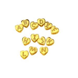 Vergoldete Herz Alphabet Perlen Zirkonia Inlaid Buchstaben DIY Schmuck Zubehör
