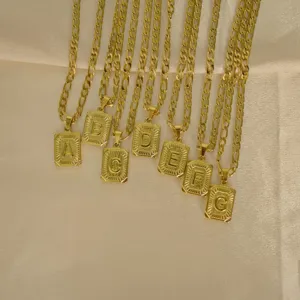 Goldene Edelstahl quadratische Buchstaben Anhänger Halskette Hip-Hop Mode Schmuck
