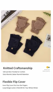 Damen Winter warme Strick Halbfinger Klapp Handschuhe weiche Kaschmir Schreib Fäustlinge