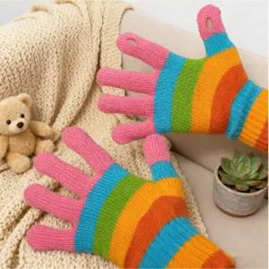 Rainbow Striped Winter Warm Acrylic Knit Touch Screen Gloves For Men And Women Cute Couple Thermal Hand Wear Accessories
