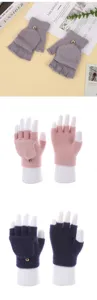Gestreickte halbfinger Handschuhe für Damen Herbst Winter warme Klapphandschuhe.